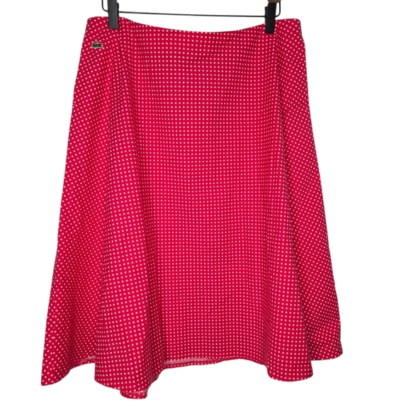 Lacoste Pink Polka Dot A Line Cotton Stretch Midi Swing Skirt Size 44 US 14 - Picture 1 of 7